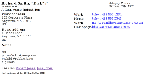 Richard's address book entry in HTML.
