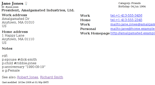 Jane's address book entry in HTML.